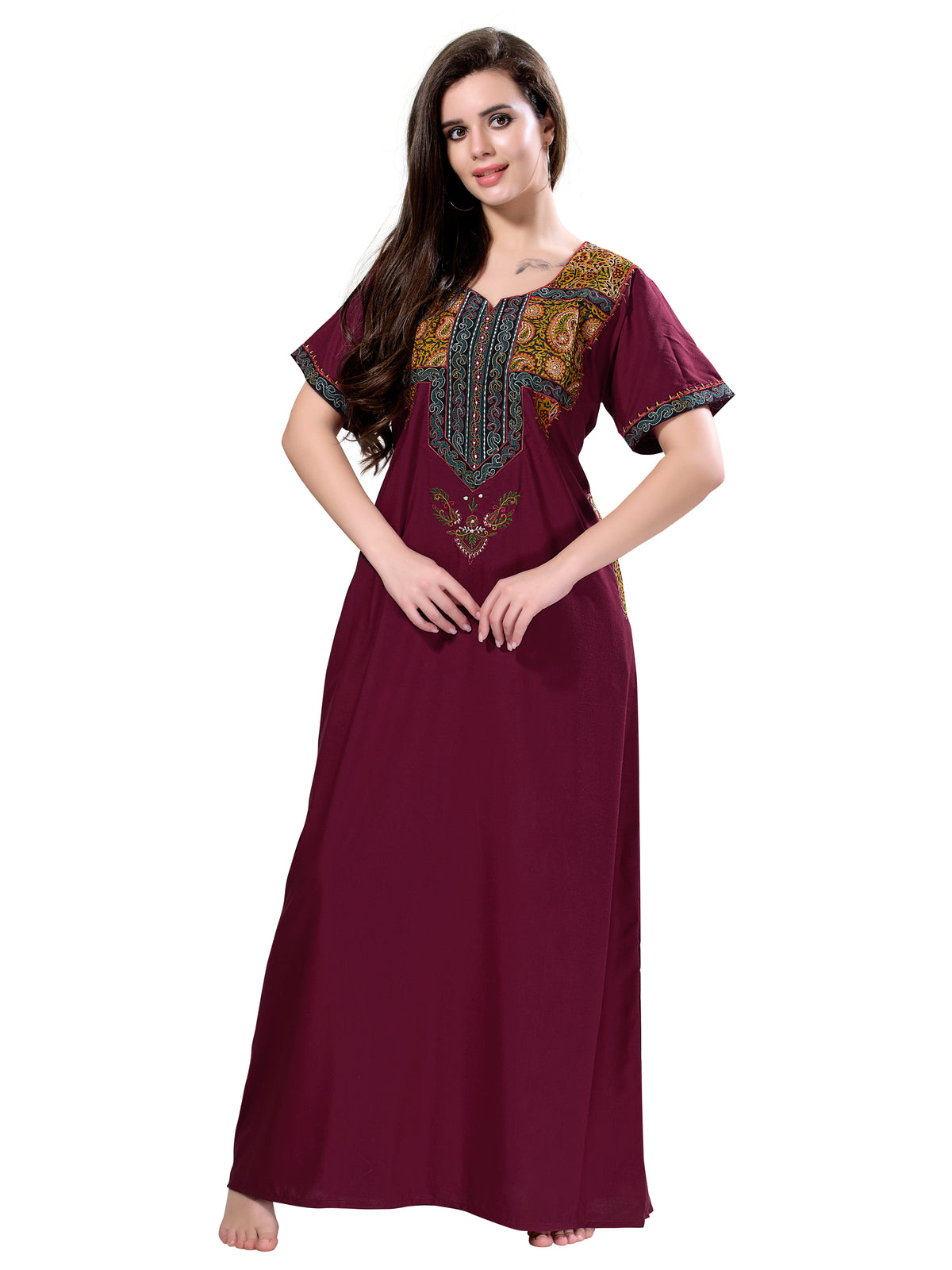 MANGAI Premium KARACHI Embroidery Nighties | Beautiful Embroidery Design's | Branded Quality | Half Sleeve | Regular Model | Stylish Nightdress for Women (KEM)