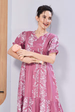 Panelled Floral Print Maternity & Feeding Maxi Dress for Women – Soft Rayon, Frilled Sleeves, Invisible Zipper, Casual Wear Frock