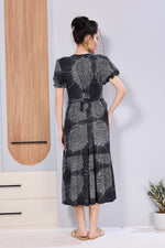 Abstract Floral Pregnancy & Feeding Maxi Dress – Soft Rayon, Printed Pattern, Frilled Sleeve, Invisible Zipper Casual Wear Frock