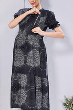 Abstract Floral Pregnancy & Feeding Maxi Dress – Soft Rayon, Printed Pattern, Frilled Sleeve, Invisible Zipper Casual Wear Frock