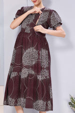 Abstract Floral Pregnancy & Feeding Maxi Dress – Soft Rayon, Printed Pattern, Frilled Sleeve, Invisible Zipper Casual Wear Frock