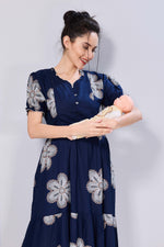 Oversized Stylized Floral Picoting Maternity & Feeding Maxi Dress for Women – Comfort Casual Maxi Frock with Invisible Zipper Nursing Wear