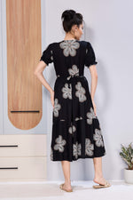 Oversized Stylized Floral Picoting Maternity & Feeding Maxi Dress for Women – Comfort Casual Maxi Frock with Invisible Zipper Nursing Wear
