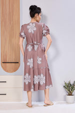 Oversized Stylized Floral Picoting Maternity & Feeding Maxi Dress for Women – Comfort Casual Maxi Frock with Invisible Zipper Nursing Wear