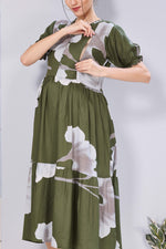 Stylish Picoting Maternity & Feeding Maxi Dress – Black & Grey Watercolour Floral Nursing Frock with Invisible Zipper & Frill Sleeves