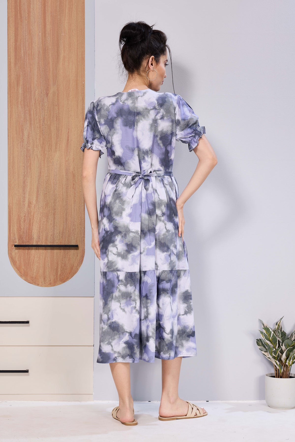 Women’s Maternity Maxi Frock – Soft & Smooth Rayon Fabric, Printed Design, Frilled Sleeves, Comfortable Pregnancy Wear Dress