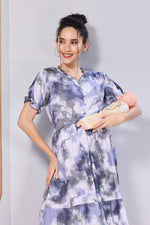 Women’s Maternity Maxi Frock – Soft & Smooth Rayon Fabric, Printed Design, Frilled Sleeves, Comfortable Pregnancy Wear Dress