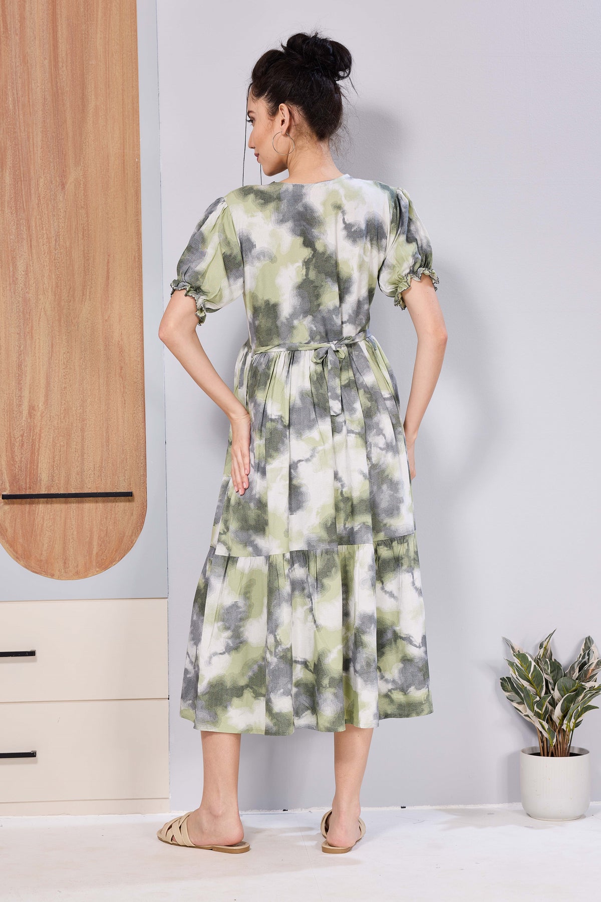 Women’s Maternity Maxi Frock – Soft & Smooth Rayon Fabric, Printed Design, Frilled Sleeves, Comfortable Pregnancy Wear Dress