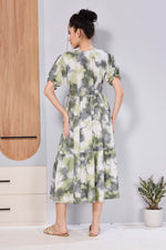 Women’s Maternity Maxi Frock – Soft & Smooth Rayon Fabric, Printed Design, Frilled Sleeves, Comfortable Pregnancy Wear Dress