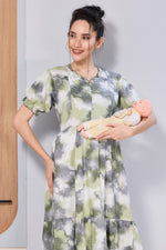 Women’s Maternity Maxi Frock – Soft & Smooth Rayon Fabric, Printed Design, Frilled Sleeves, Comfortable Pregnancy Wear Dress