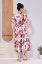 Women’s Maternity Maxi Frock – Soft & Smooth Rayon Fabric, Printed Design, Frilled Sleeves, Comfortable Pregnancy Wear Dress