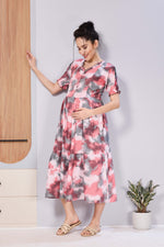 Women’s Maternity Maxi Frock – Soft & Smooth Rayon Fabric, Printed Design, Frilled Sleeves, Comfortable Pregnancy Wear Dress