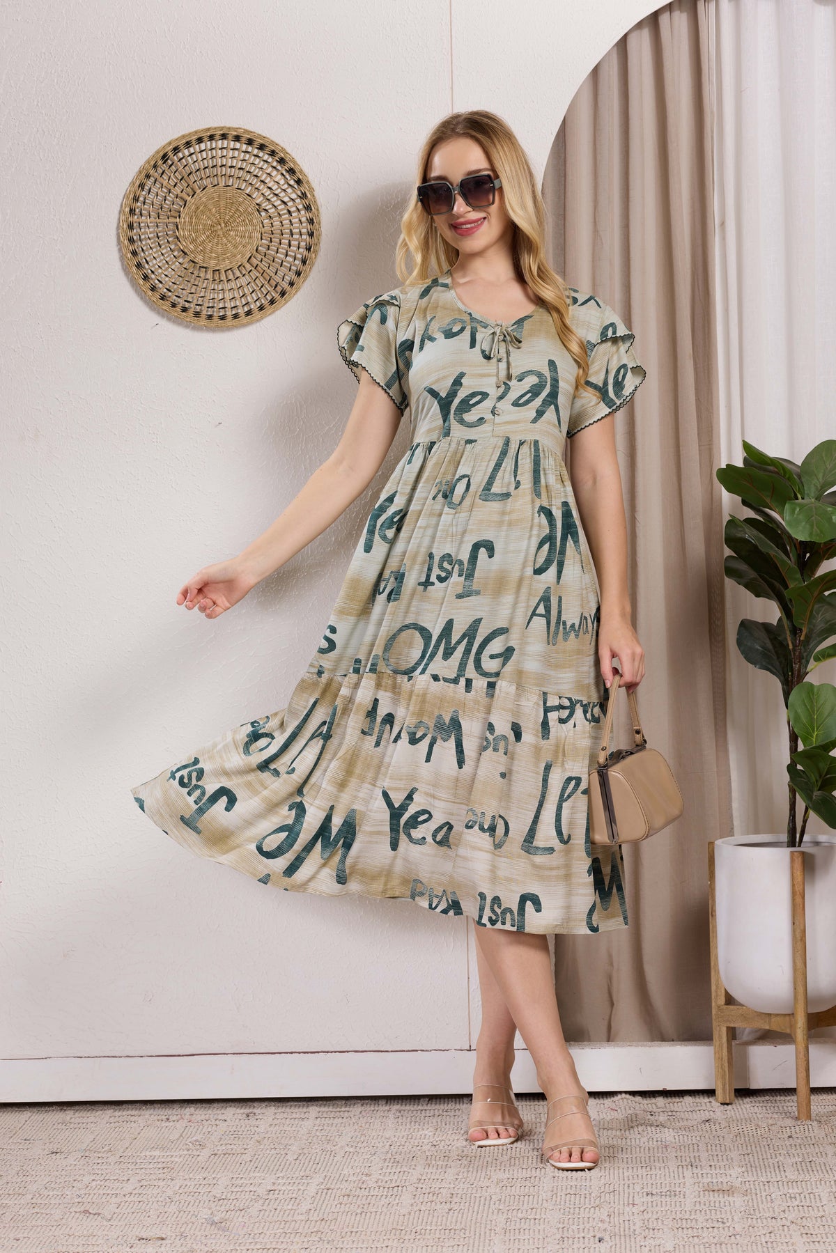 Rayon MAXI FROCK Model Nighties | Fancy Petal Sleeve | Fancy Neck & Side Pocket | Pleated Frock MAXI Style | Trendy Collection's for Stylish Women & Teenage Girl (PSG-H)