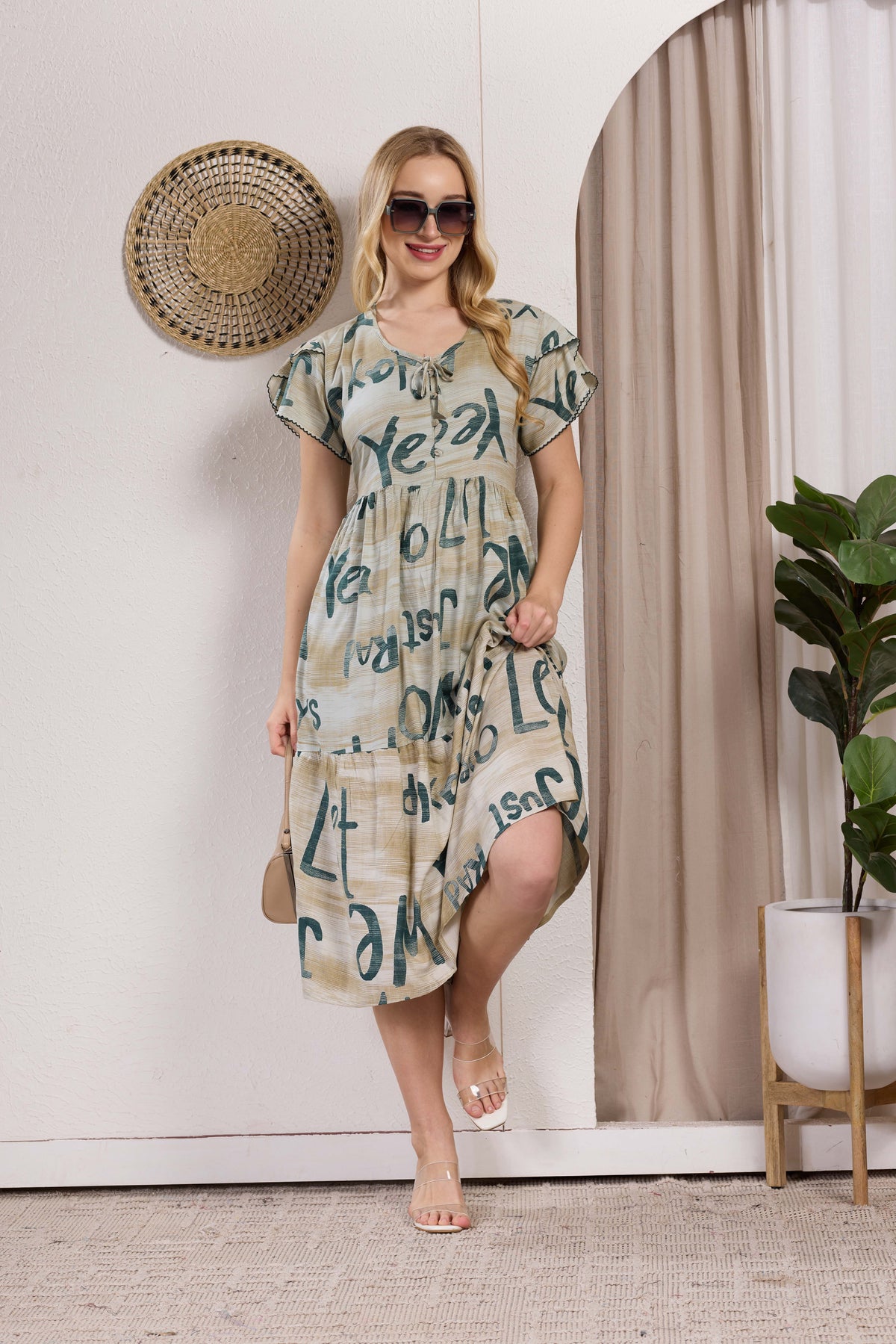 Rayon MAXI FROCK Model Nighties | Fancy Petal Sleeve | Fancy Neck & Side Pocket | Pleated Frock MAXI Style | Trendy Collection's for Stylish Women & Teenage Girl (PSG-H)