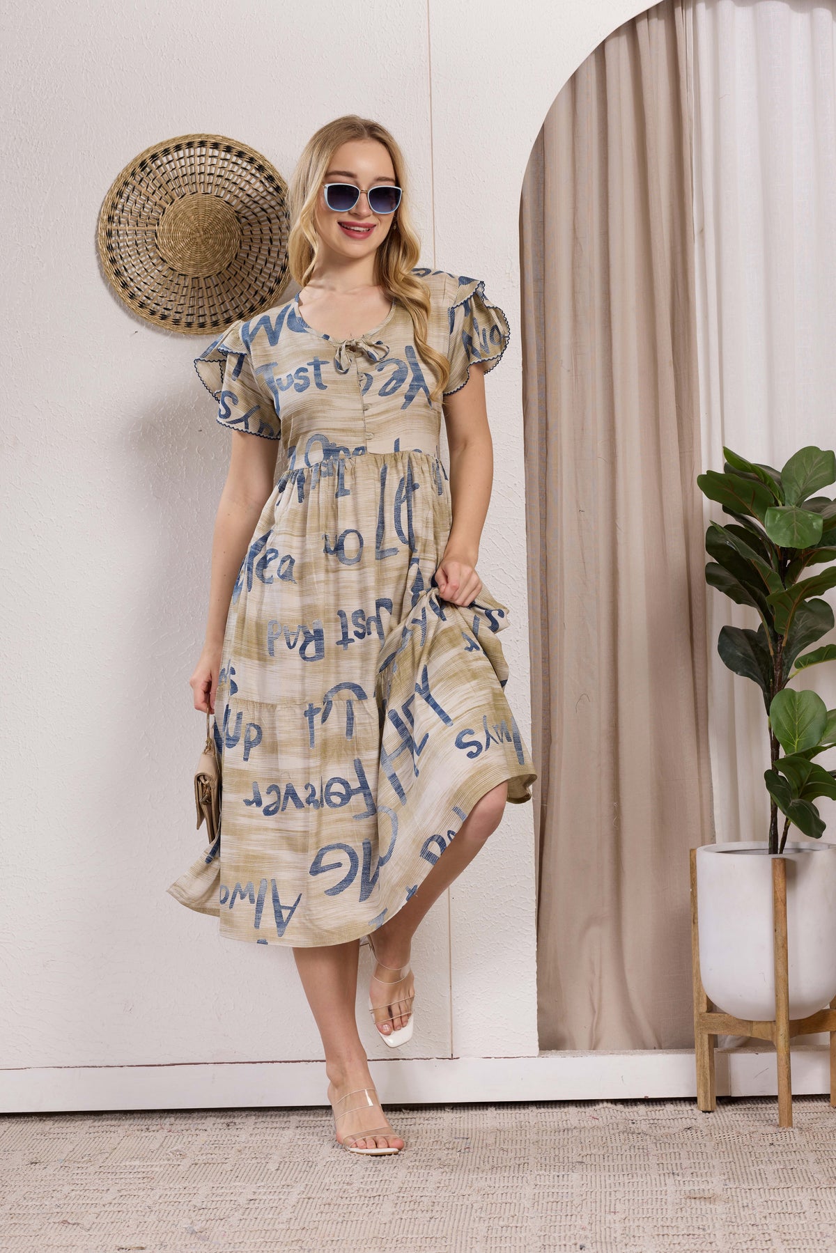 Rayon MAXI FROCK Model Nighties | Fancy Petal Sleeve | Fancy Neck & Side Pocket | Pleated Frock MAXI Style | Trendy Collection's for Stylish Women & Teenage Girl (PSG-H)
