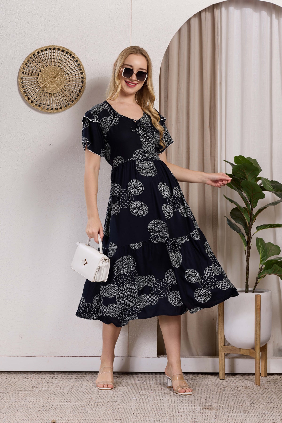 Rayon MAXI FROCK Model Nighties | Fancy Petal Sleeve | Fancy Neck & Side Pocket | Pleated Frock MAXI Style | Trendy Collection's for Stylish Women & Teenage Girl (PSG-H)