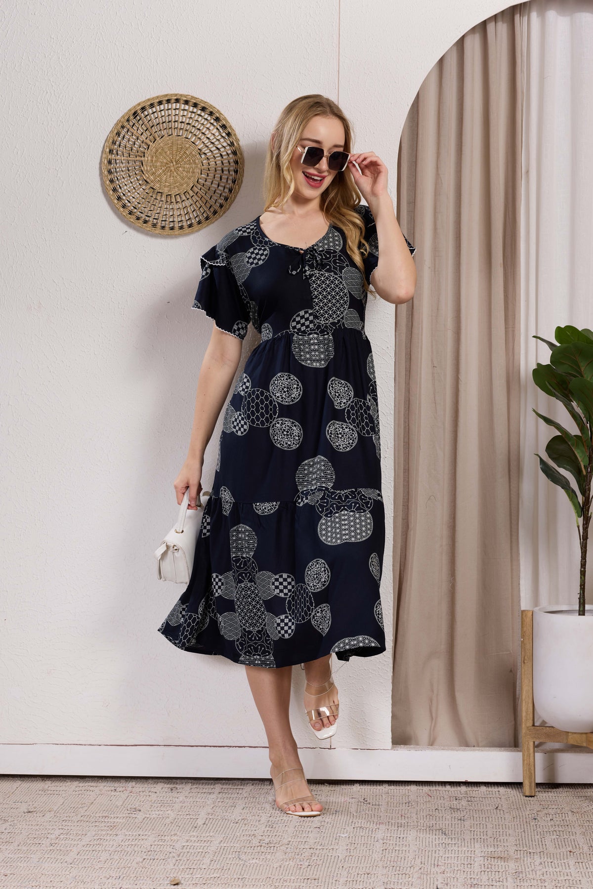 Rayon MAXI FROCK Model Nighties | Fancy Petal Sleeve | Fancy Neck & Side Pocket | Pleated Frock MAXI Style | Trendy Collection's for Stylish Women & Teenage Girl (PSG-H)
