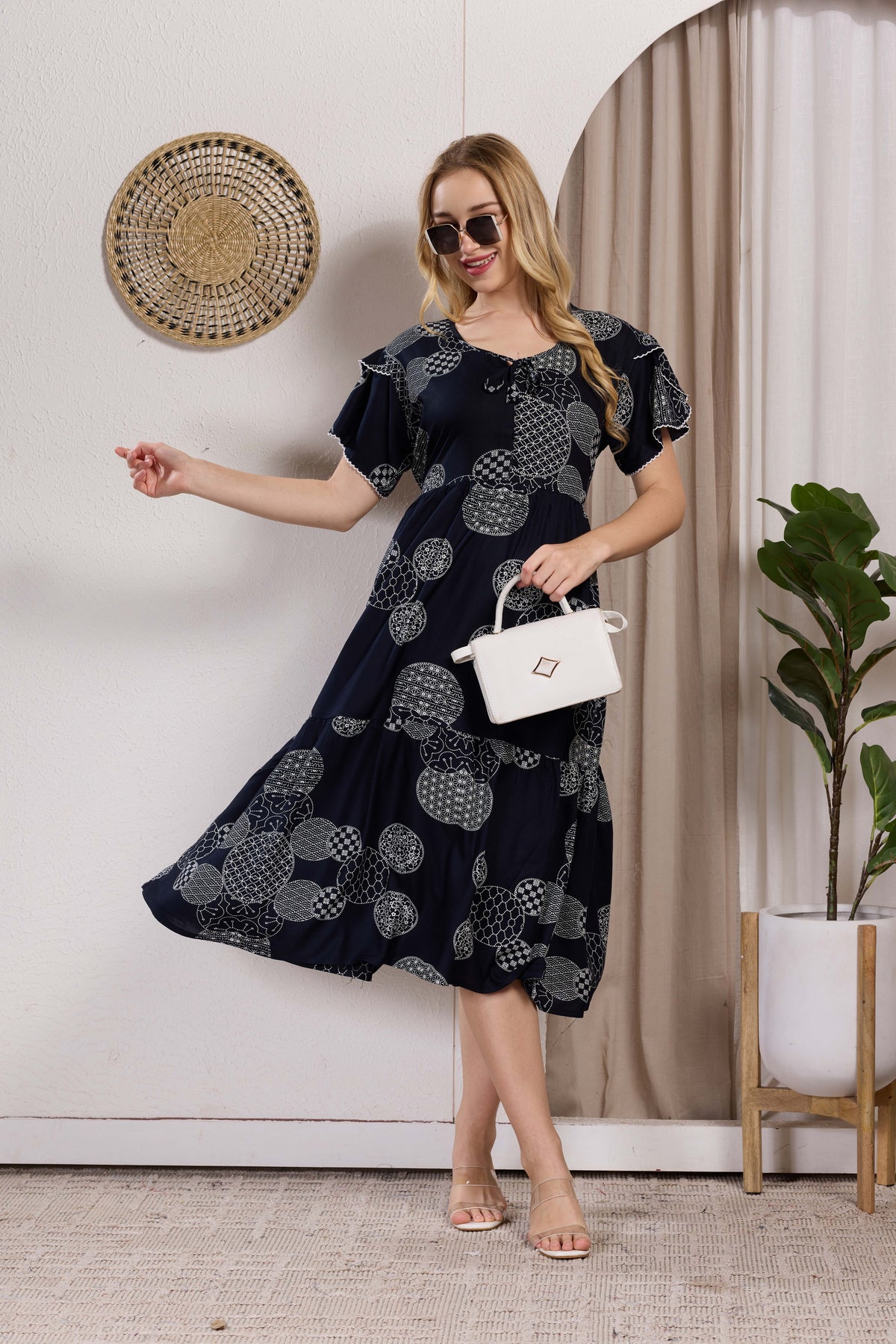 Rayon MAXI FROCK Model Nighties | Fancy Petal Sleeve | Fancy Neck & Side Pocket | Pleated Frock MAXI Style | Trendy Collection's for Stylish Women & Teenage Girl (PSG-H)