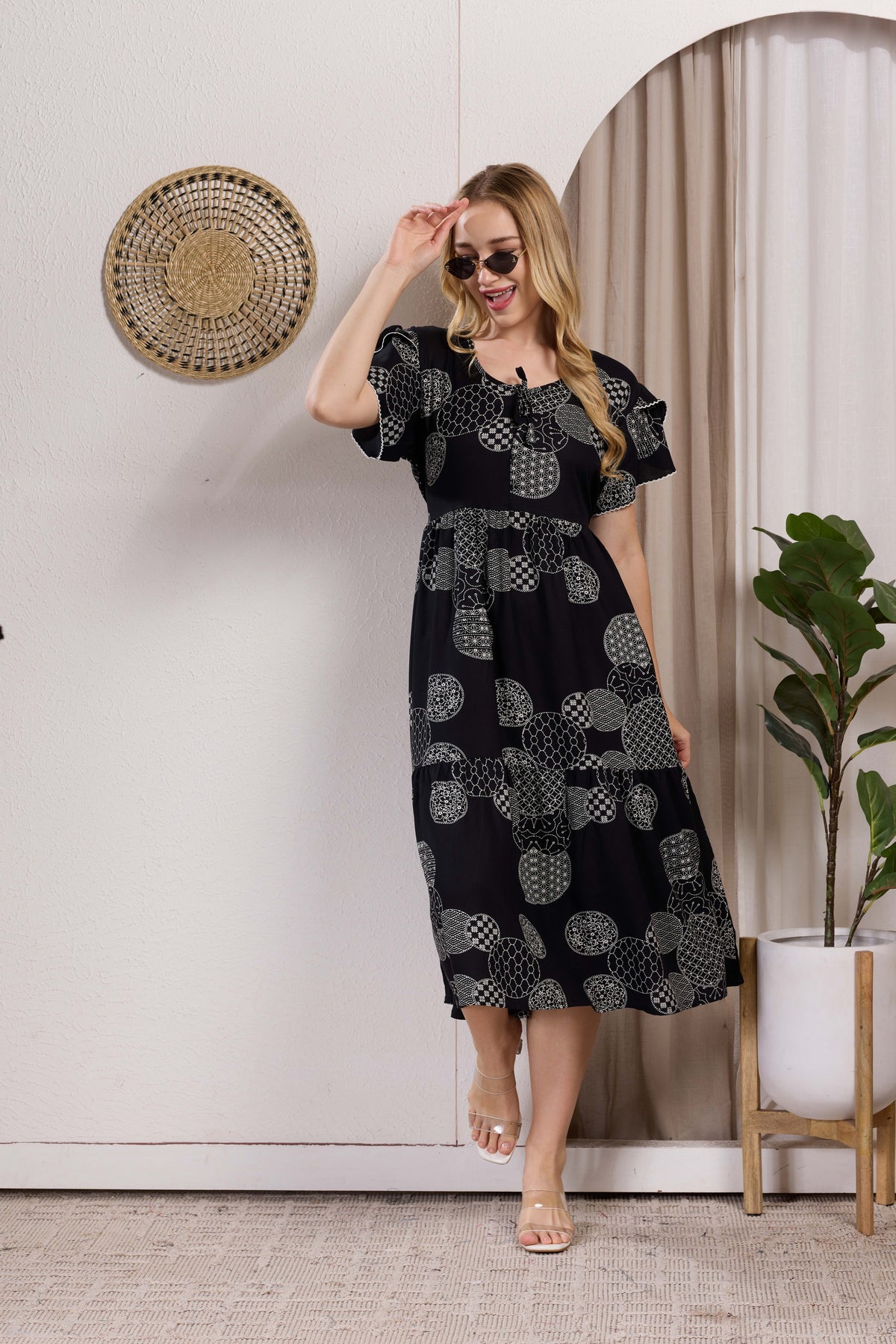 Rayon MAXI FROCK Model Nighties | Fancy Petal Sleeve | Fancy Neck & Side Pocket | Pleated Frock MAXI Style | Trendy Collection's for Stylish Women & Teenage Girl (PSG-H)