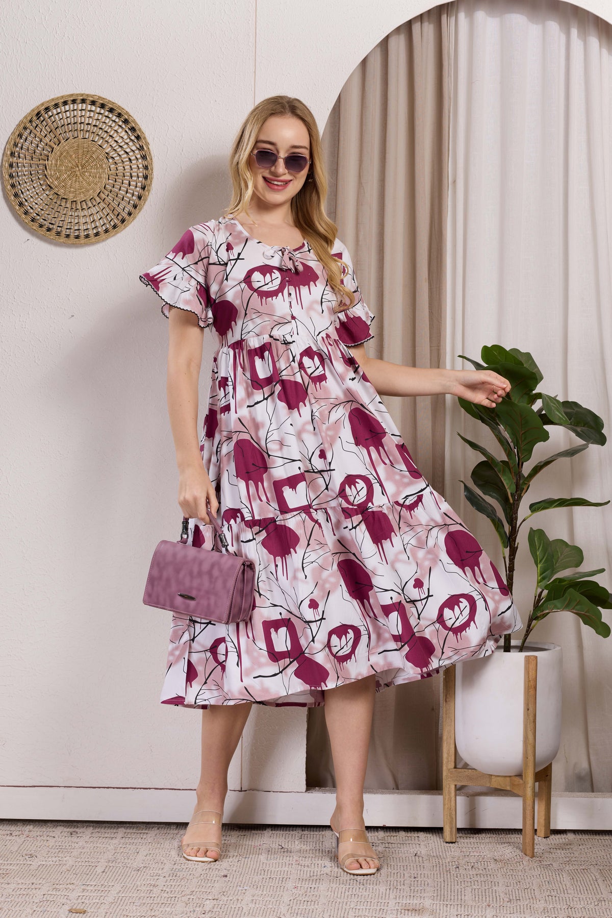 Rayon MAXI FROCK Model Nighties | Fancy Petal Sleeve | Fancy Neck & Side Pocket | Pleated Frock MAXI Style | Trendy Collection's for Stylish Women & Teenage Girl (PSG-H)