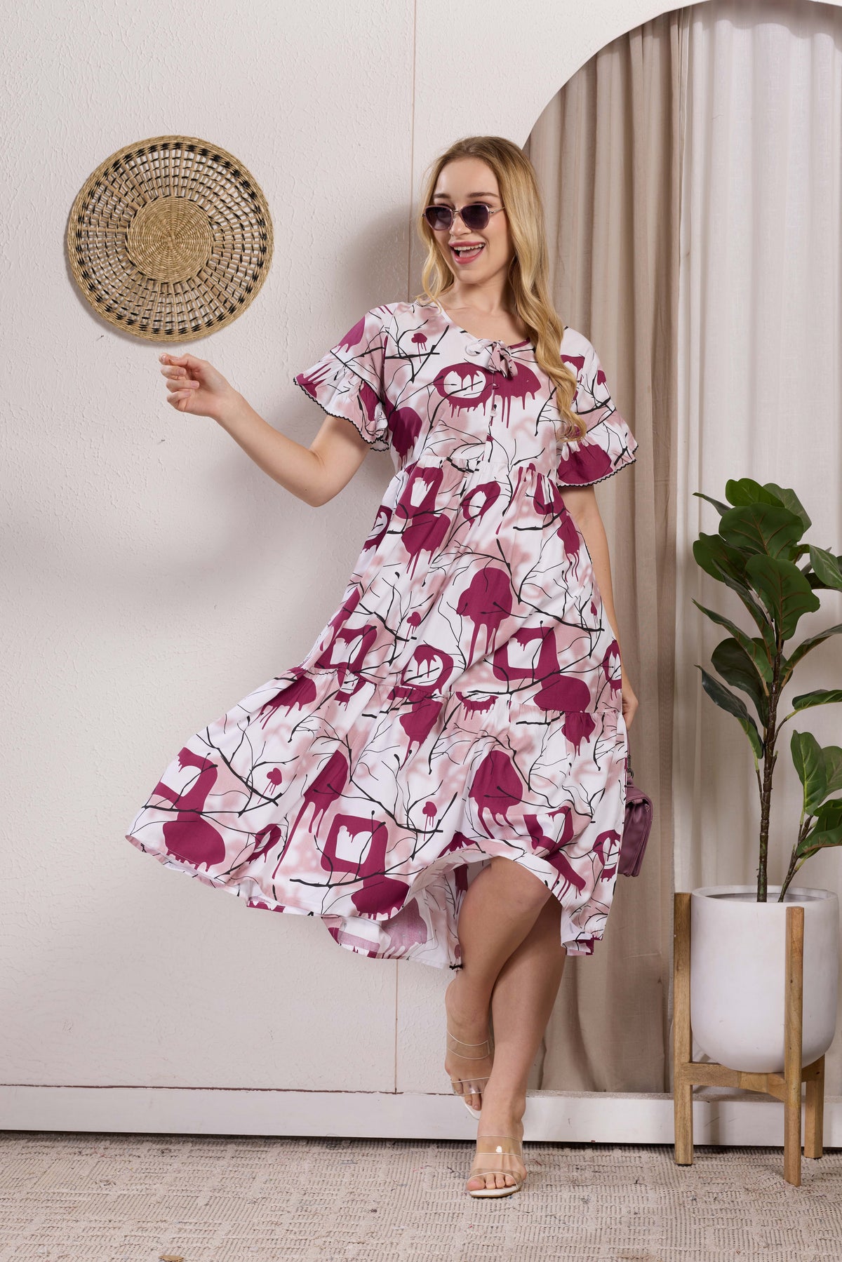 Rayon MAXI FROCK Model Nighties | Fancy Petal Sleeve | Fancy Neck & Side Pocket | Pleated Frock MAXI Style | Trendy Collection's for Stylish Women & Teenage Girl (PSG-H)