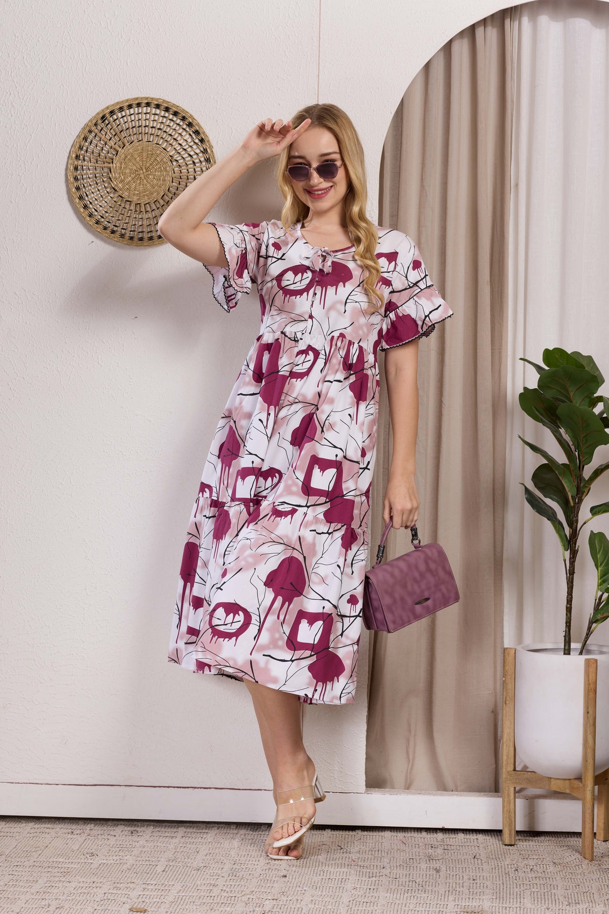 Rayon MAXI FROCK Model Nighties | Fancy Petal Sleeve | Fancy Neck & Side Pocket | Pleated Frock MAXI Style | Trendy Collection's for Stylish Women & Teenage Girl (PSG-H)