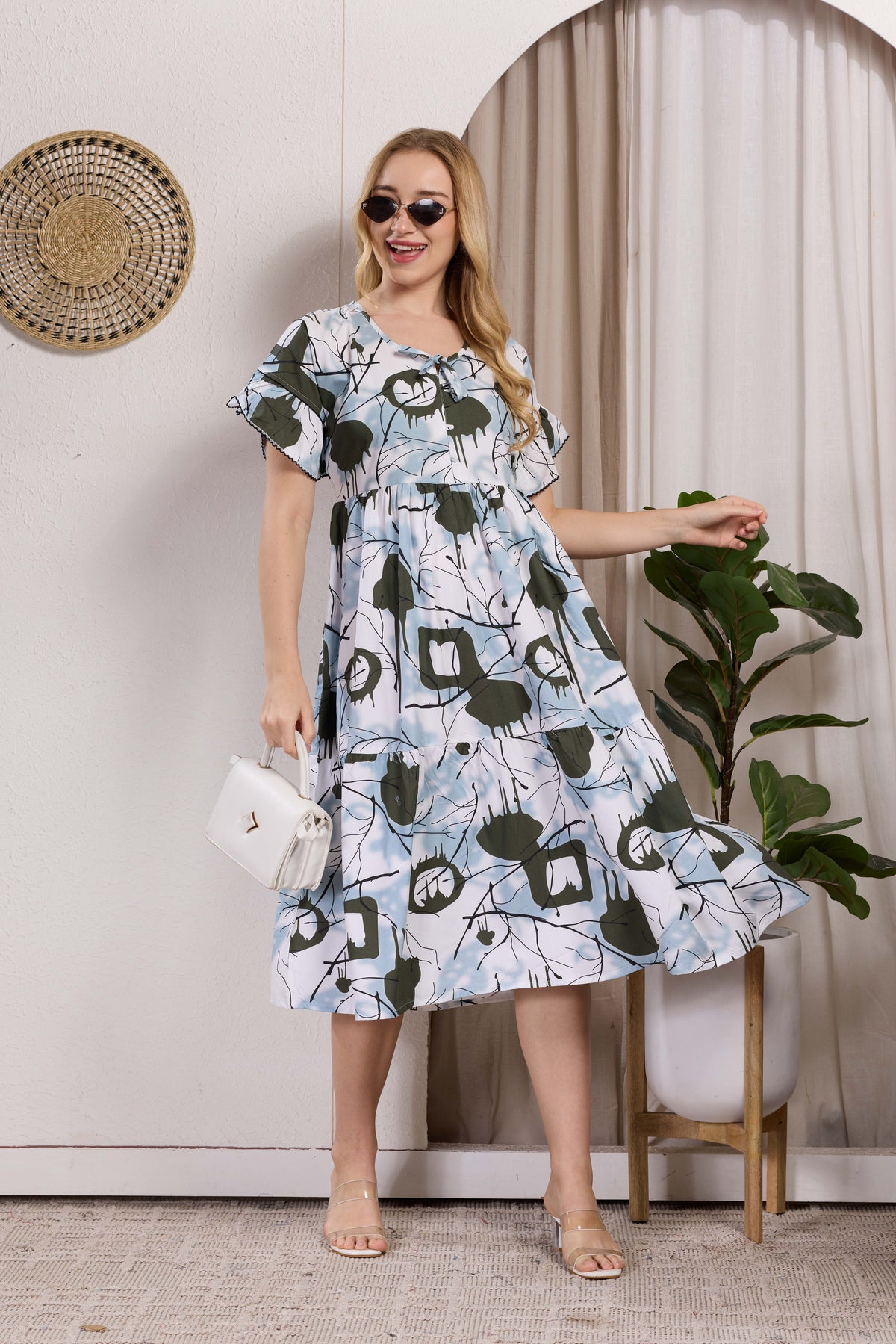 Rayon MAXI FROCK Model Nighties | Fancy Petal Sleeve | Fancy Neck & Side Pocket | Pleated Frock MAXI Style | Trendy Collection's for Stylish Women & Teenage Girl (PSG-H)