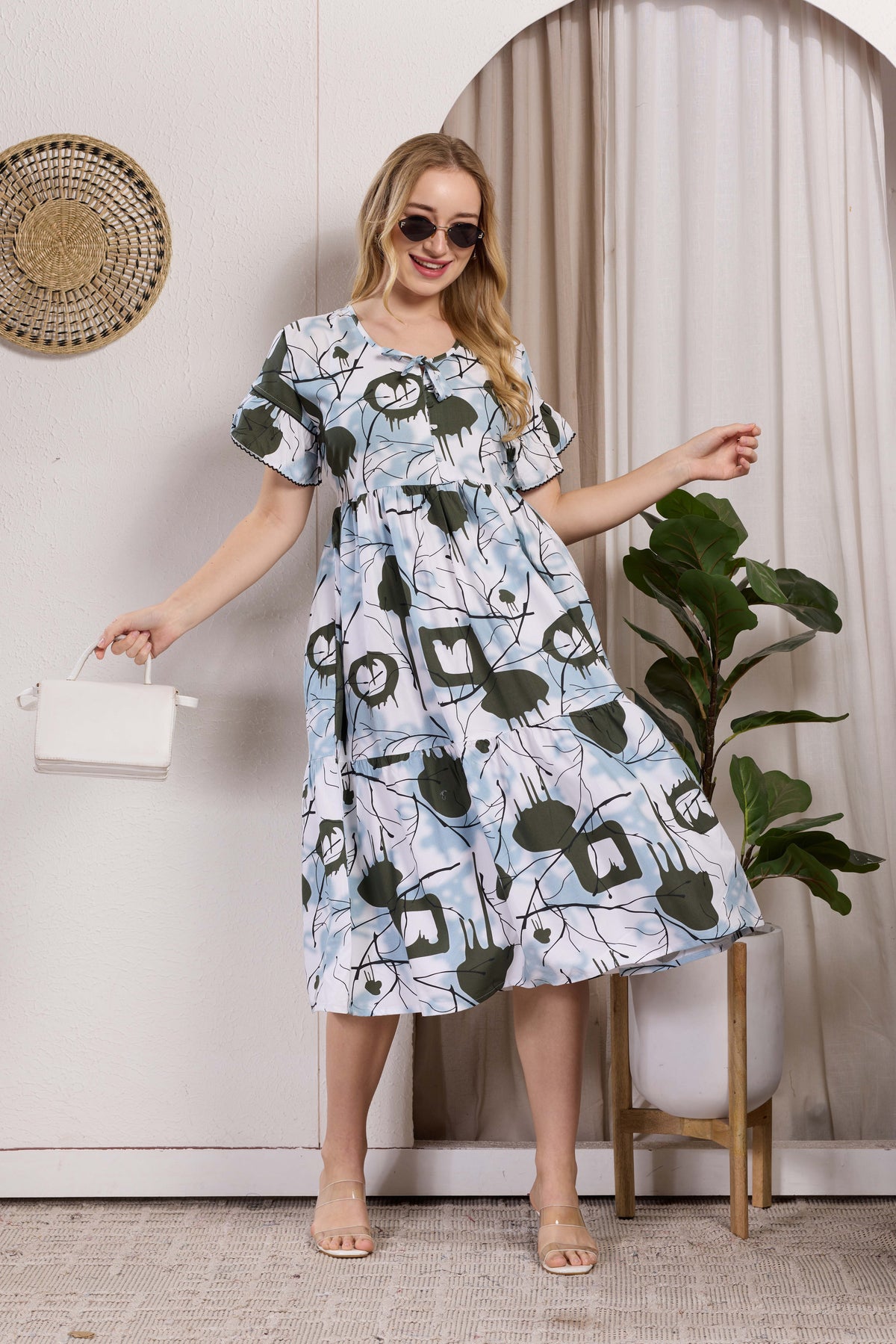 Rayon MAXI FROCK Model Nighties | Fancy Petal Sleeve | Fancy Neck & Side Pocket | Pleated Frock MAXI Style | Trendy Collection's for Stylish Women & Teenage Girl (PSG-H)