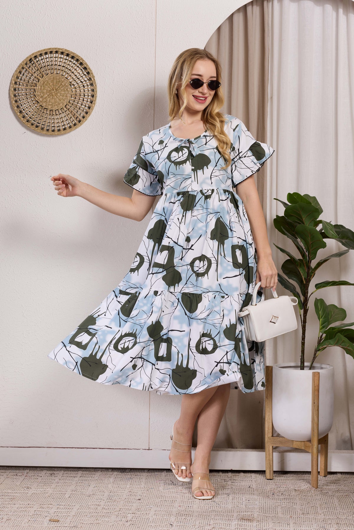 Rayon MAXI FROCK Model Nighties | Fancy Petal Sleeve | Fancy Neck & Side Pocket | Pleated Frock MAXI Style | Trendy Collection's for Stylish Women & Teenage Girl (PSG-H)