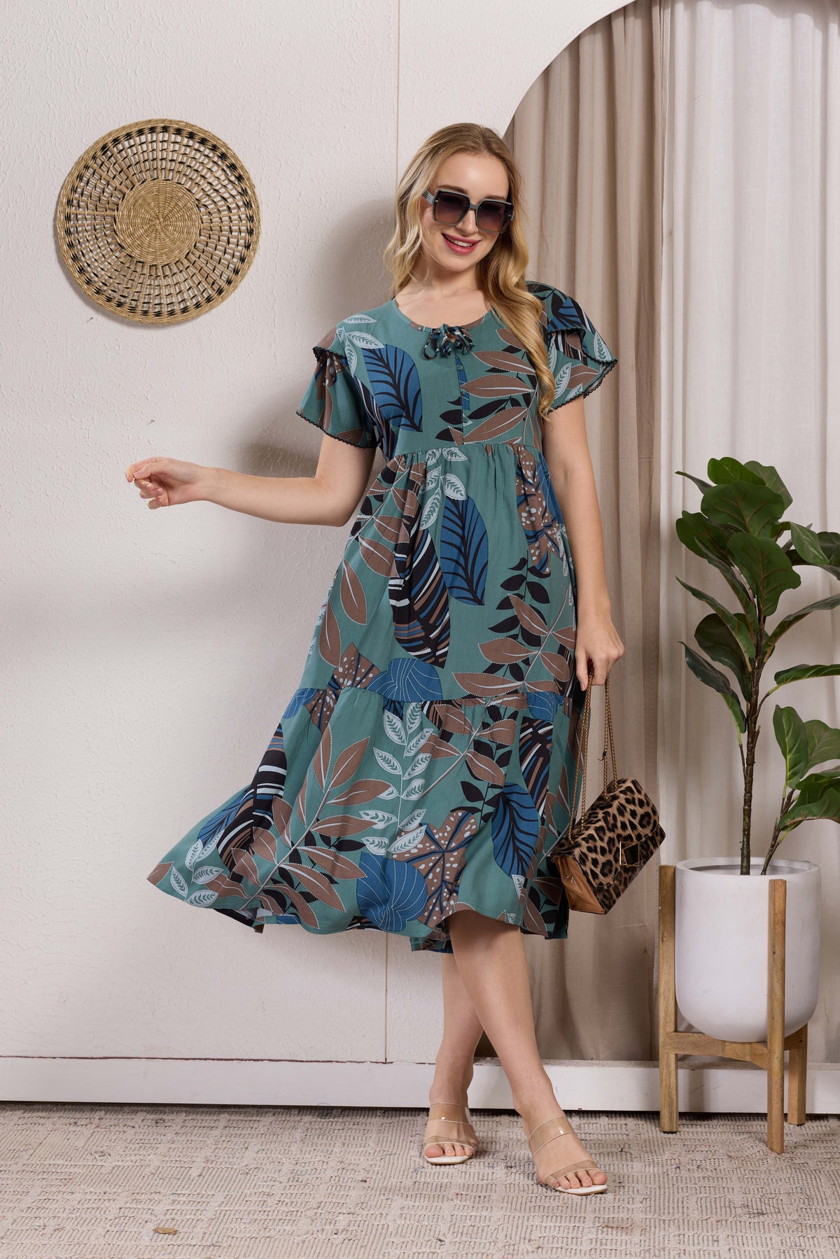 Rayon MAXI FROCK Model Nighties | Fancy Petal Sleeve | Fancy Neck & Side Pocket | Pleated Frock MAXI Style | Trendy Collection's for Stylish Women & Teenage Girl (PSG-H)