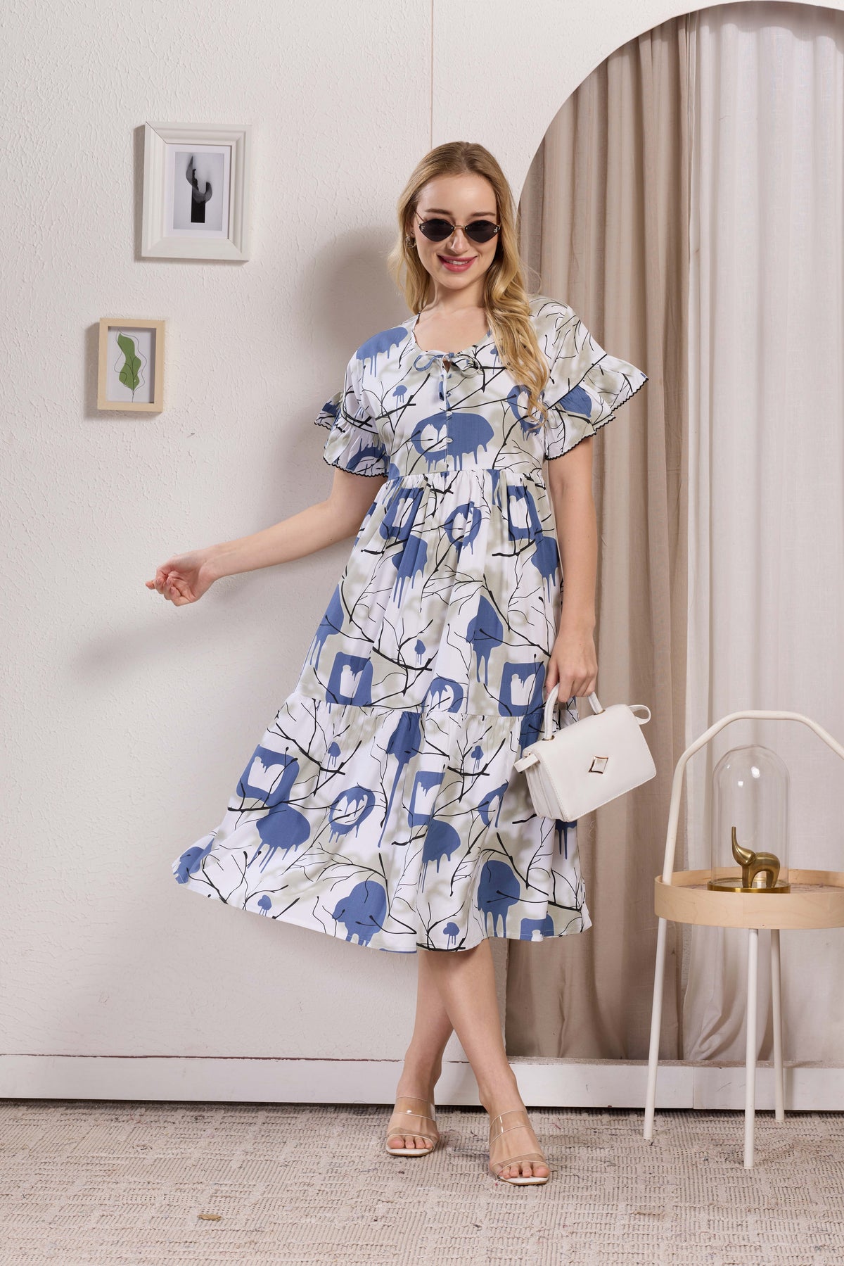 Rayon MAXI FROCK Model Nighties | Fancy Petal Sleeve | Fancy Neck & Side Pocket | Pleated Frock MAXI Style | Trendy Collection's for Stylish Women & Teenage Girl (PSG-H)
