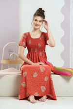 ALPINE Smocking Nighty | Beautiful Pleated Design | Side Pocket | Stylish Nighty for Trendy Women's | Your Perfect Nightwear Collection's (SAP)