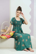 ALPINE Smocking Nighty | Beautiful Pleated Design | Side Pocket | Stylish Nighty for Trendy Women's | Your Perfect Nightwear Collection's (SAP)