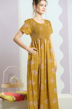 ALPINE Smocking Nighty | Beautiful Pleated Design | Side Pocket | Stylish Nighty for Trendy Women's | Your Perfect Nightwear Collection's (SAP)