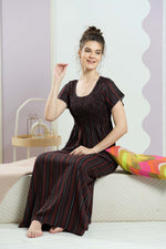 ALPINE Smocking Nighty | Beautiful Pleated Design | Side Pocket | Stylish Nighty for Trendy Women's | Your Perfect Nightwear Collection's (SAP)