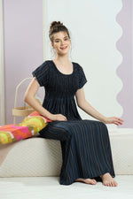 ALPINE Smocking Nighty | Beautiful Pleated Design | Side Pocket | Stylish Nighty for Trendy Women's | Your Perfect Nightwear Collection's (SAP)