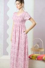 ALPINE Smocking Nighty | Beautiful Pleated Design | Side Pocket | Stylish Nighty for Trendy Women's | Your Perfect Nightwear Collection's (SAP)