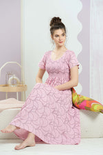 ALPINE Smocking Nighty | Beautiful Pleated Design | Side Pocket | Stylish Nighty for Trendy Women's | Your Perfect Nightwear Collection's (SAP)