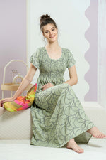 ALPINE Smocking Nighty | Beautiful Pleated Design | Side Pocket | Stylish Nighty for Trendy Women's | Your Perfect Nightwear Collection's (SAP)