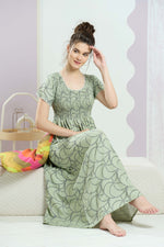 ALPINE Smocking Nighty | Beautiful Pleated Design | Side Pocket | Stylish Nighty for Trendy Women's | Your Perfect Nightwear Collection's (SAP)