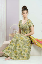 ALPINE Smocking Nighty | Beautiful Pleated Design | Side Pocket | Stylish Nighty for Trendy Women's | Your Perfect Nightwear Collection's (SAP)