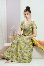 ALPINE Smocking Nighty | Beautiful Pleated Design | Side Pocket | Stylish Nighty for Trendy Women's | Your Perfect Nightwear Collection's (SAP)