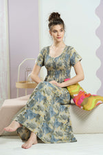 ALPINE Smocking Nighty | Beautiful Pleated Design | Side Pocket | Stylish Nighty for Trendy Women's | Your Perfect Nightwear Collection's (SAP)