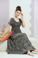 ALPINE Smocking Nighty | Beautiful Pleated Design | Side Pocket | Stylish Nighty for Trendy Women's | Your Perfect Nightwear Collection's (SAP)