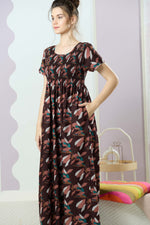 ALPINE Smocking Nighty | Beautiful Pleated Design | Side Pocket | Stylish Nighty for Trendy Women's | Your Perfect Nightwear Collection's (SAP)