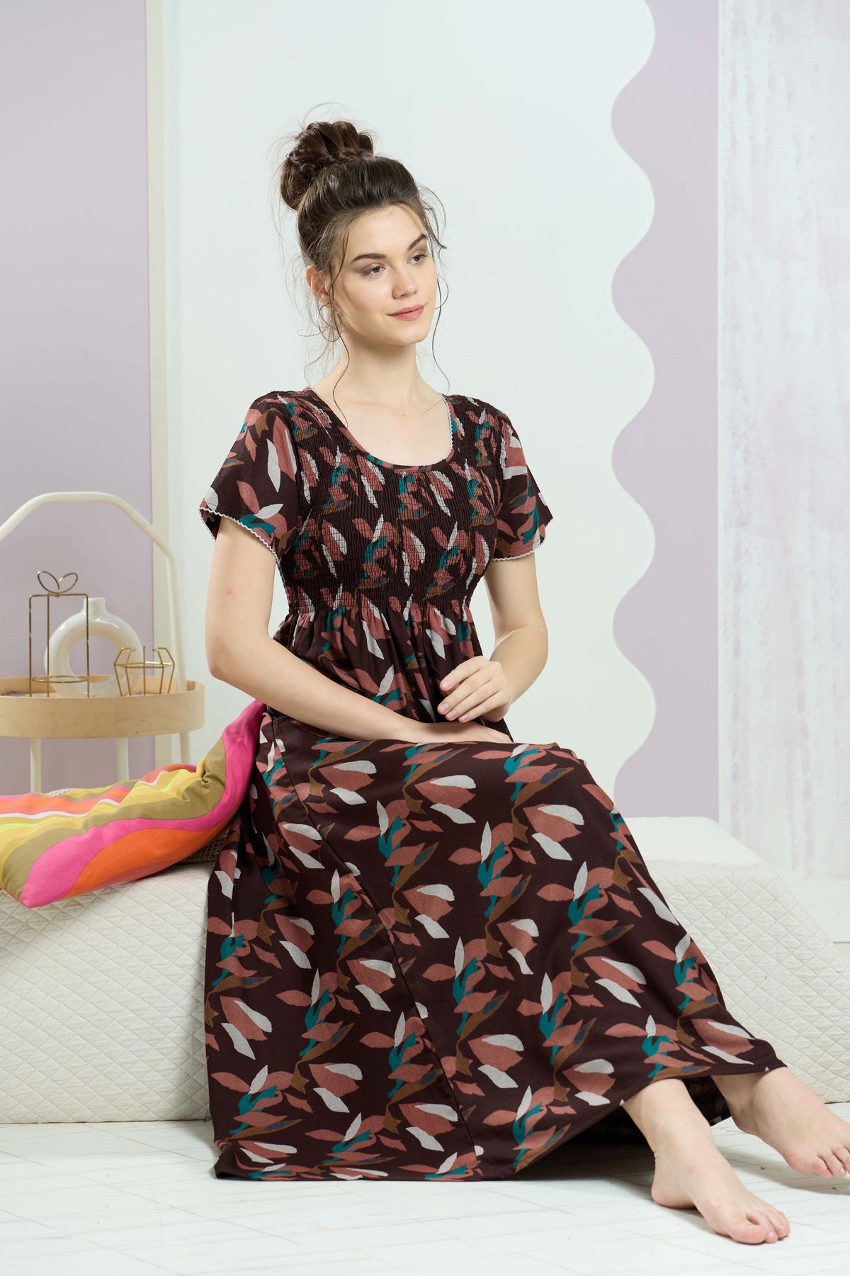 ALPINE Smocking Nighty | Beautiful Pleated Design | Side Pocket | Stylish Nighty for Trendy Women's | Your Perfect Nightwear Collection's (SAP)