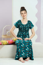 ALPINE Smocking Nighty | Beautiful Pleated Design | Side Pocket | Stylish Nighty for Trendy Women's | Your Perfect Nightwear Collection's (SAP)