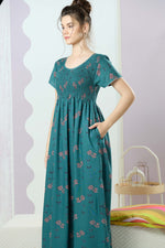 ALPINE Smocking Nighty | Beautiful Pleated Design | Side Pocket | Stylish Nighty for Trendy Women's | Your Perfect Nightwear Collection's (SAP)