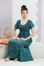 ALPINE Smocking Nighty | Beautiful Pleated Design | Side Pocket | Stylish Nighty for Trendy Women's | Your Perfect Nightwear Collection's (SAP)