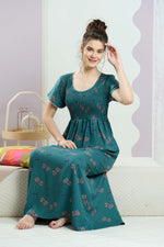 ALPINE Smocking Nighty | Beautiful Pleated Design | Side Pocket | Stylish Nighty for Trendy Women's | Your Perfect Nightwear Collection's (SAP)